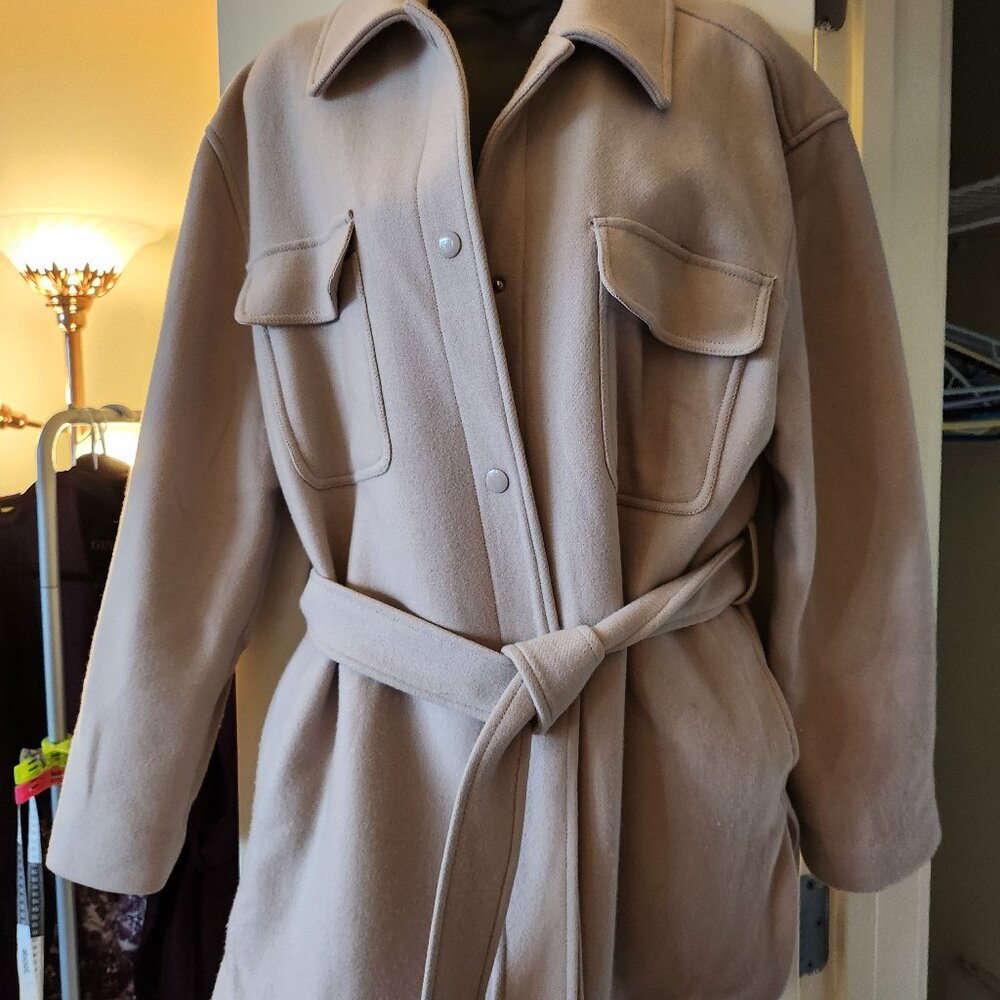 Aritzia Wilfred Light Beige Belted Short Peacoat